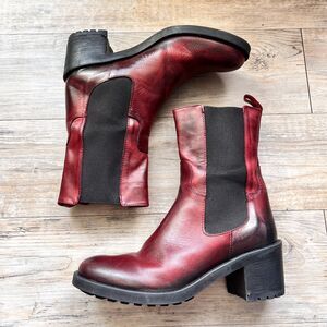 Emanuele Crasto Chelsea Boots Burgundy Leather Size 40 Chunky Heel 9.5M Women's
